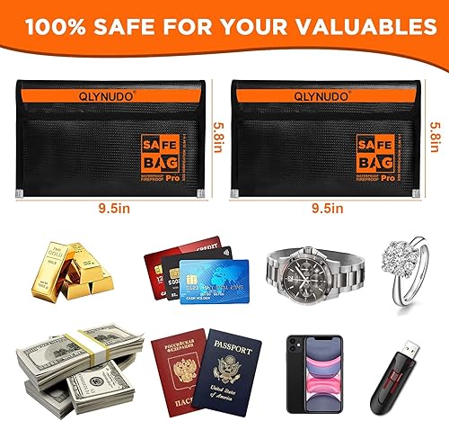 Miniatura 5 de Bolsa pequeña ignífuga para dinero en efectivo (9.5 x 5.8 pulgadas), juego de bolsas ignífugas mejorada de 4200F para objetos de valor, pasaporte,