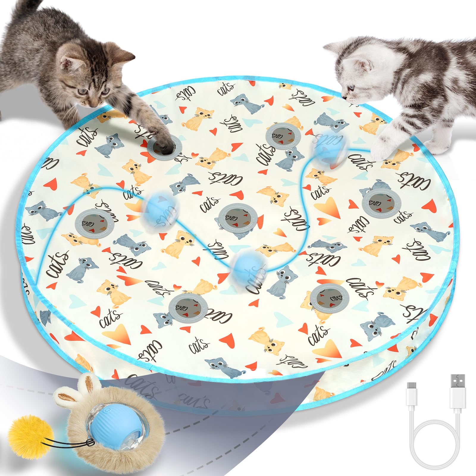 AUYAO Interactive Hunting Cat Toy Cover Hide and Seek with Ball for Indoor