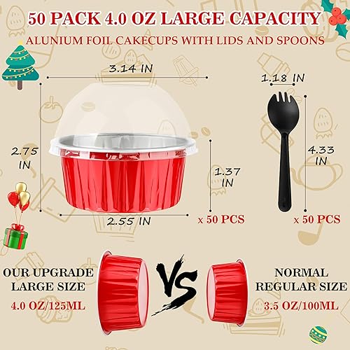 Miniatura 51 de 50 moldes para hornear con tapas, mini moldes de aluminio de 4 onzas con tapas, moldes desechables, moldes individuales para tartas, forros