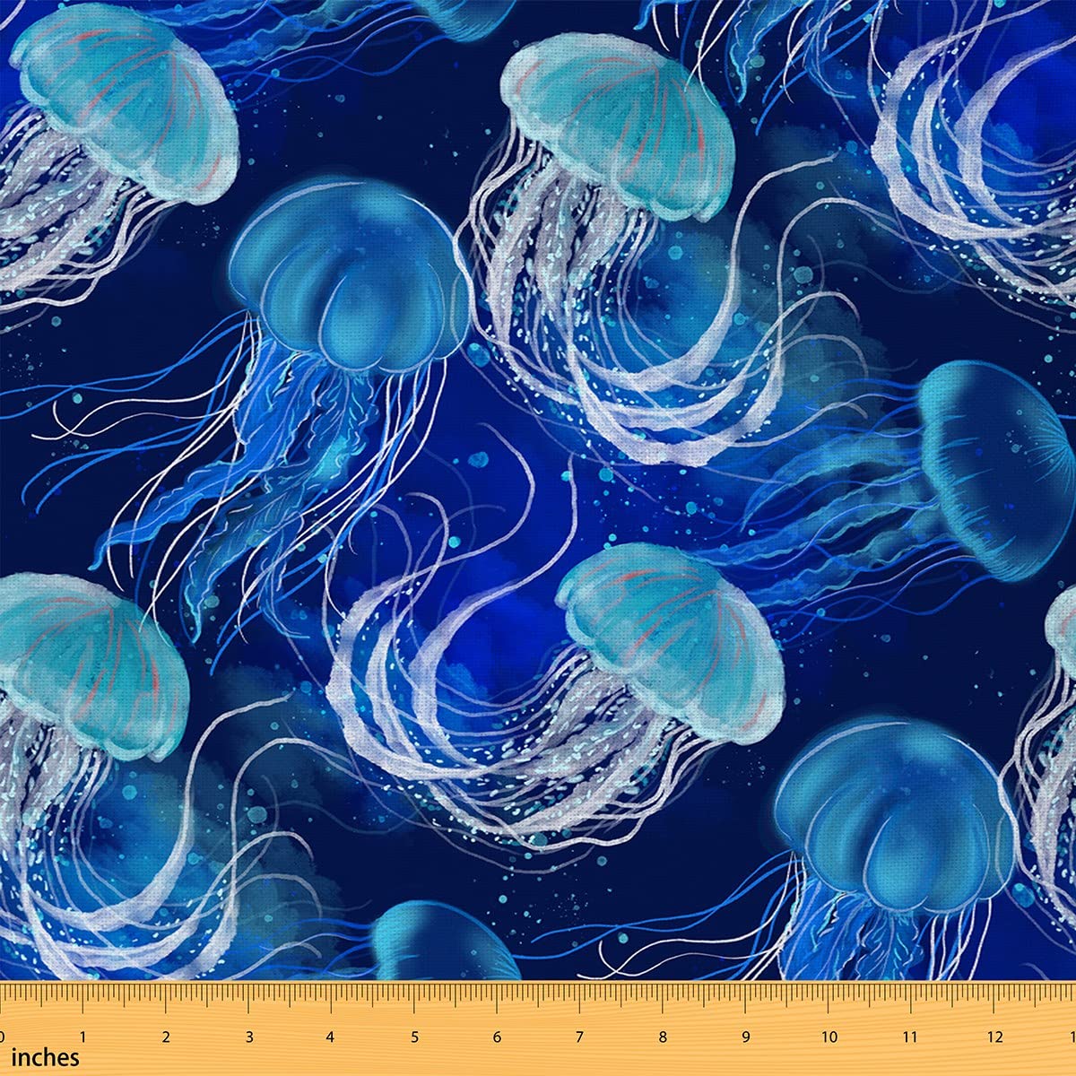 Sea Jellyfish Outdoor Fabric by The Yard,Blue Undersea World Fabric for Kids Adults Chairs DIY,Watercolor Ocean Animal Decorative Fabric for Upholstery and Home DIY Projects,3 Yards — image 1