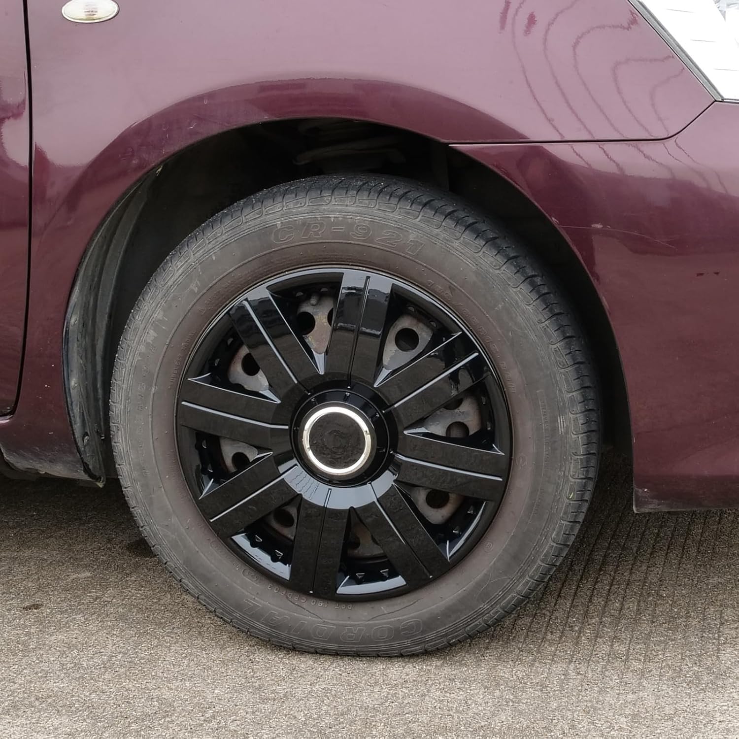 WOLFSTORM 14" Universal Wheel Rim Cover Hub Caps Auto Hubcap Set, R14 Wheel Cover Replacement Snap On Car Truck SUV - 14 Inch Set of 4 Snap On R14 Hubcaps for Universal Automotive(Black Lacquer)