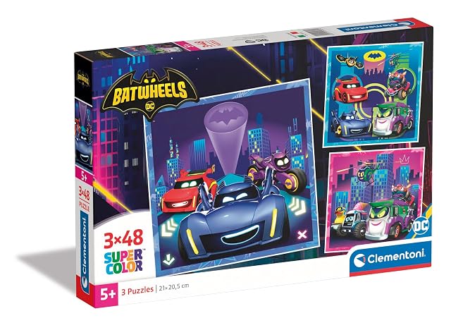 Clementoni Puzzle - Batwheels - 3 Supercolor Puzzles Infantiles De 48 Piezas, para Niños 5-7 Años, Desarrolla…