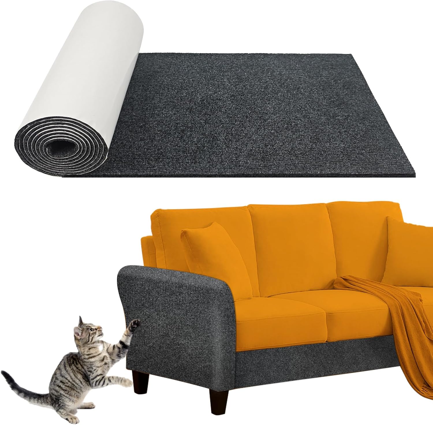 120"x16" Cat Scratch Protector Cat Anti Scratch Furniture Mat Carpet Trimmable Self-Adhesive Pad Strong Viscose Couch Protector Dark Grey 120" x 16"