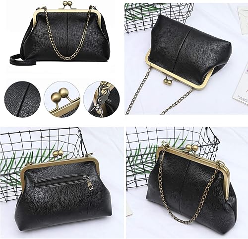 Miniatura 5 de Bolso pequeño de cadena vintage para mujer, bolso de piel sintética con cierre de beso