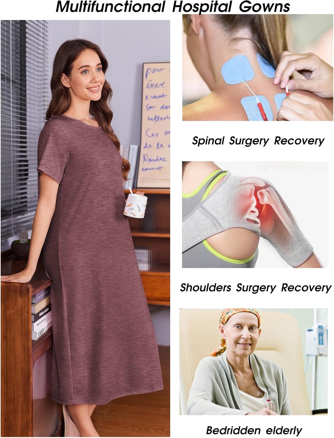 Deyeek Hospital Gowns for Women Labor Delivery Shoulder Surgery Dress Adaptive Clothing Night Robes for Elderly Plus Size - Image 4
