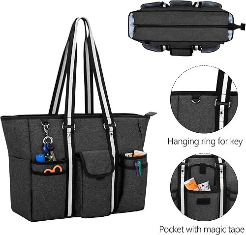 Miniatura 5 de CURMIO Bolsas y bolsas para profesores para mujer, bolsa de trabajo grande con funda para laptop para la escuela, oficina, color negro (solo bolsa,