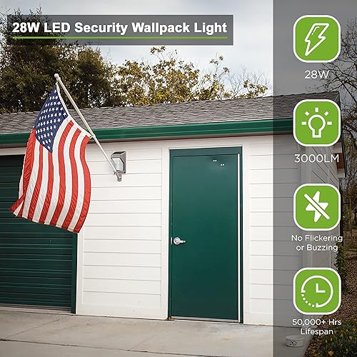 Miniatura 6 de TIERONE Paquete de luz LED de pared con fotocélula del atardecer al amanecer, iluminación de seguridad para montaje en pared al aire libre, 28 W,