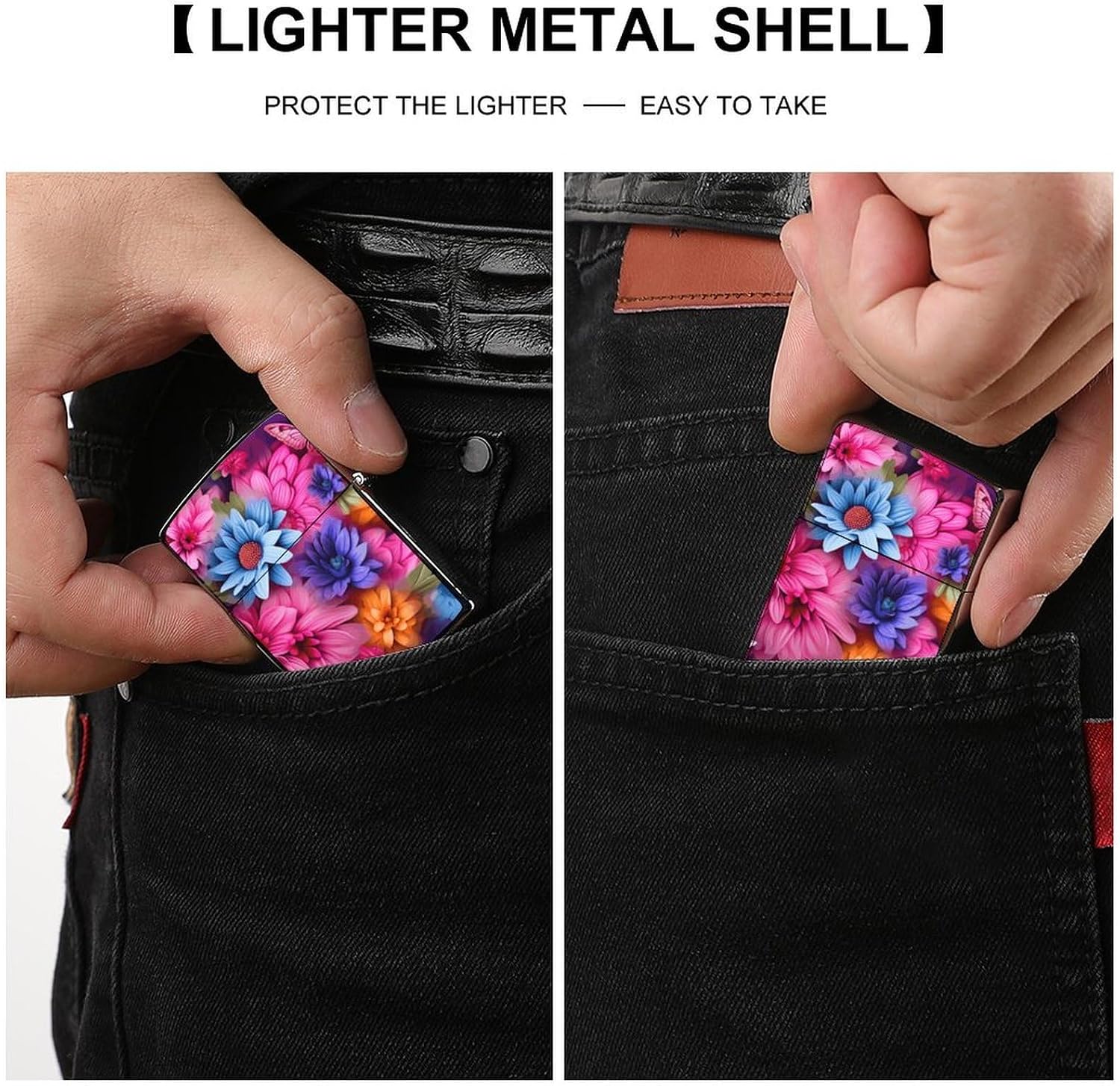 Metal Lighter Case Protective Cover, Colored Flowers image 3