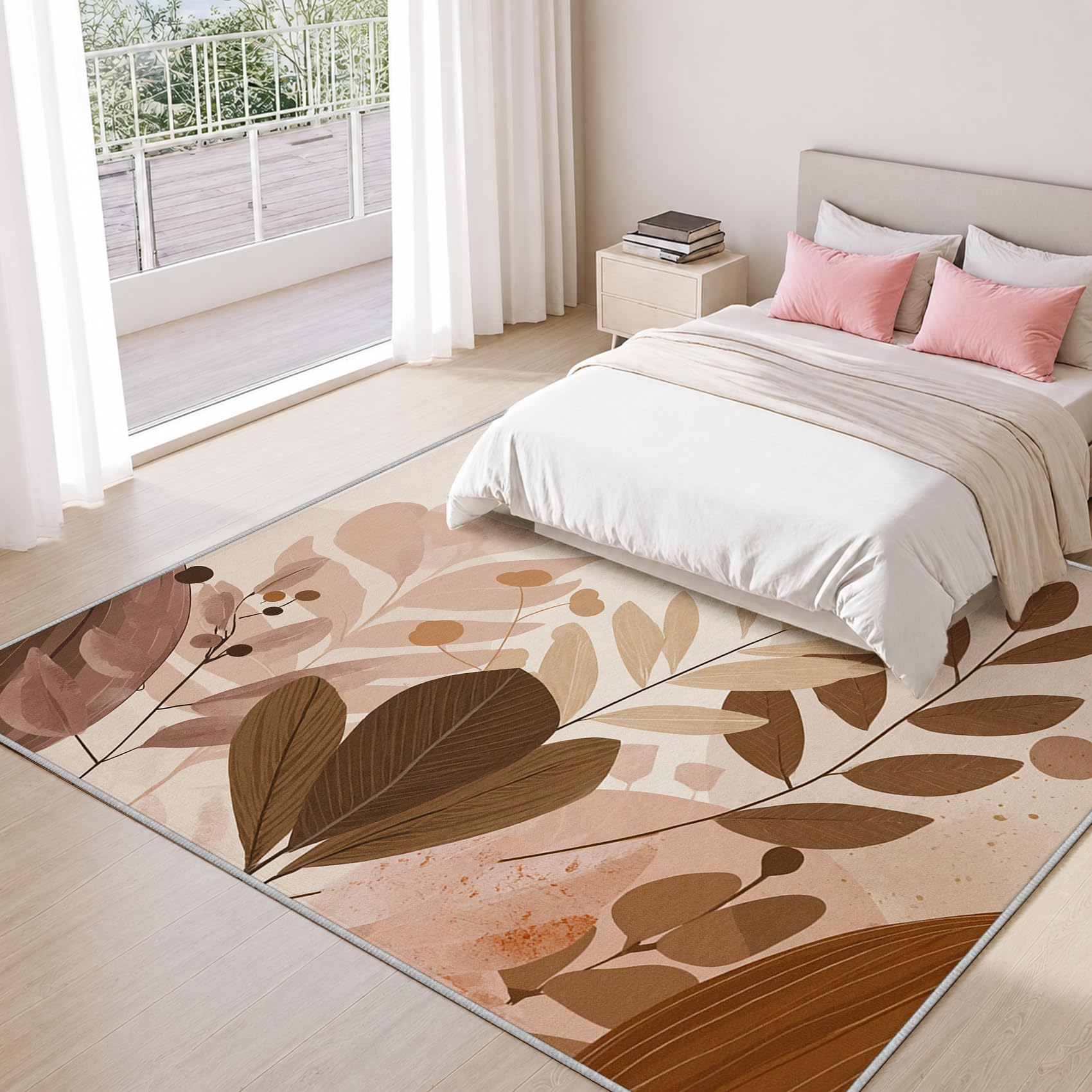 Générique Tapis Salon Milieu du Siècle Rétro 150x210 Grand Tapis Feuilles