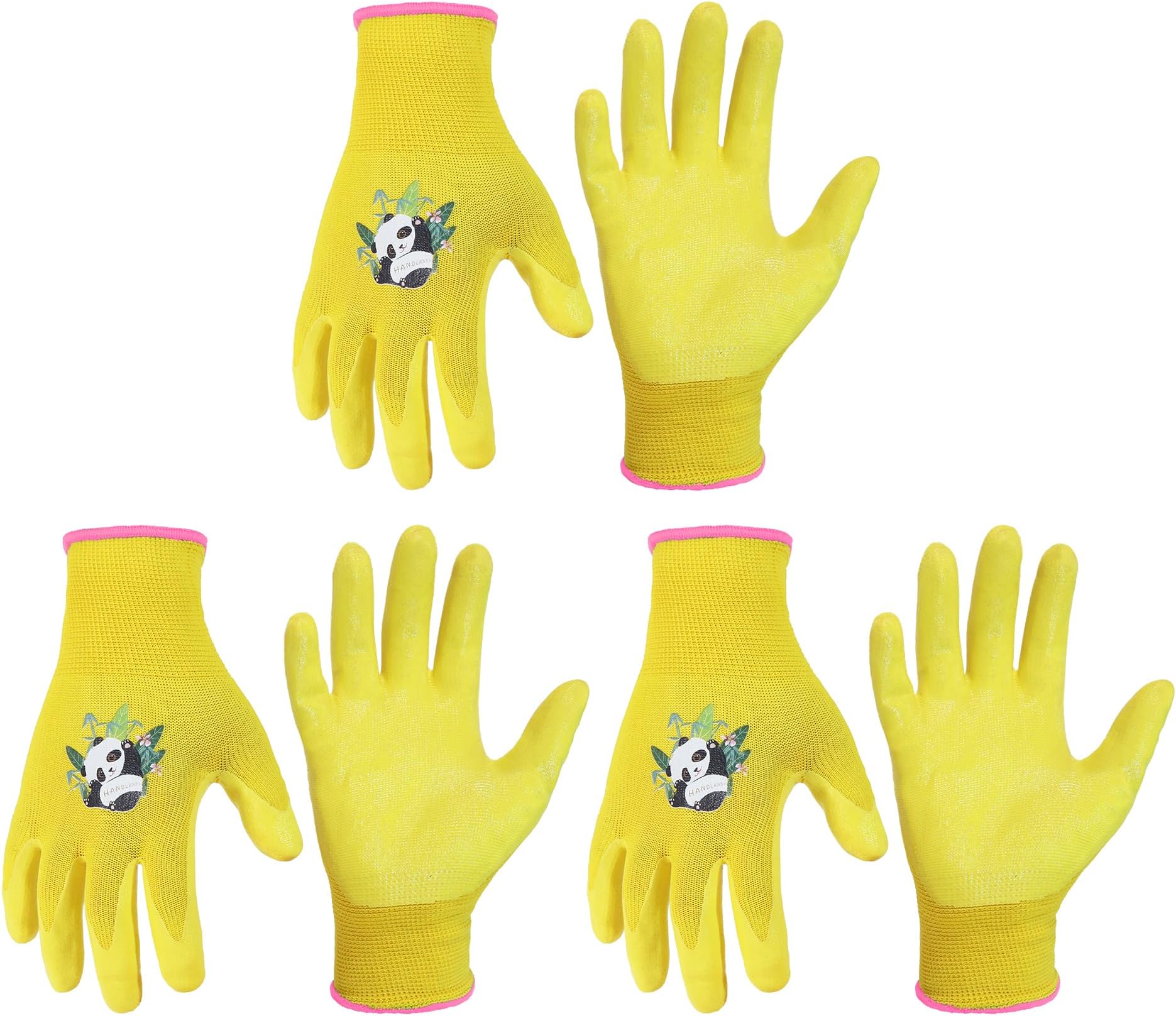HANDLANDY 3 Pairs Kids Gardening Gloves for Age 2-13, Toddler Children Garden Yard Work Outdoor Playing Gloves, Rubber Coating, for Girls Boys Youth (Yellow, Size 2, Age 2-3)