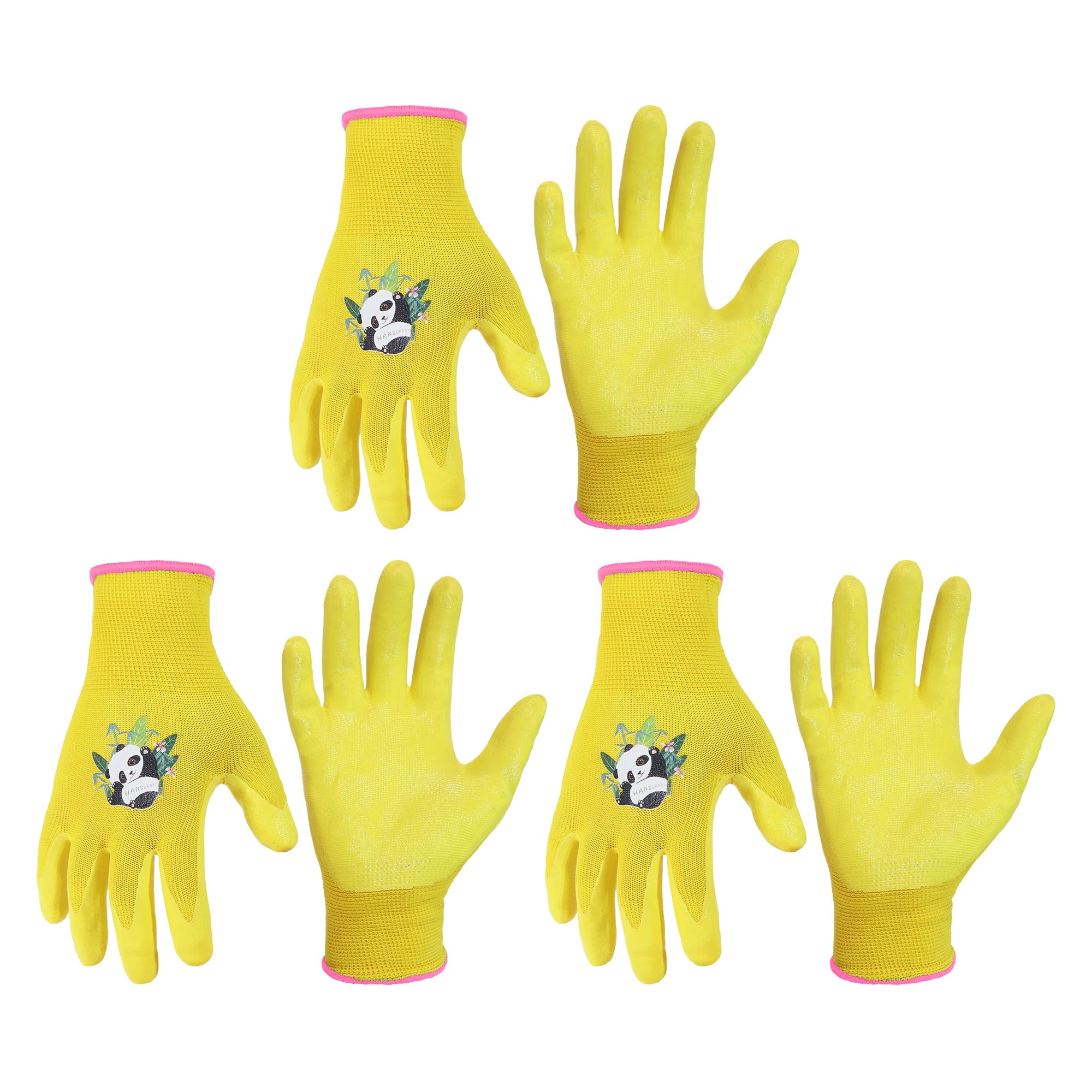 HANDLANDY 3 Pairs Kids Gardening Gloves for Age 2-13, Toddler Children Garden Yard Work Outdoor Playing Gloves, Rubber Coating, for Girls Boys Youth (Yellow, Size 2, Age 2-3)