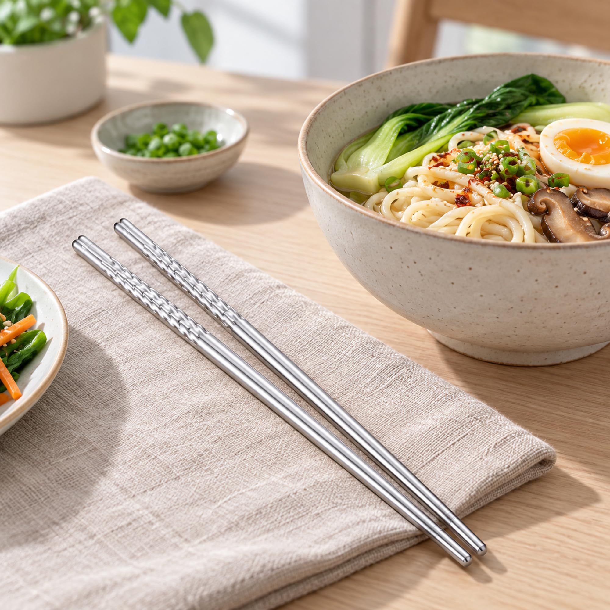 Stainless Steel Chopsticks, Reusable Eating Utensils for Noodles, Rice and Everyday Meals at Home Dining Tables