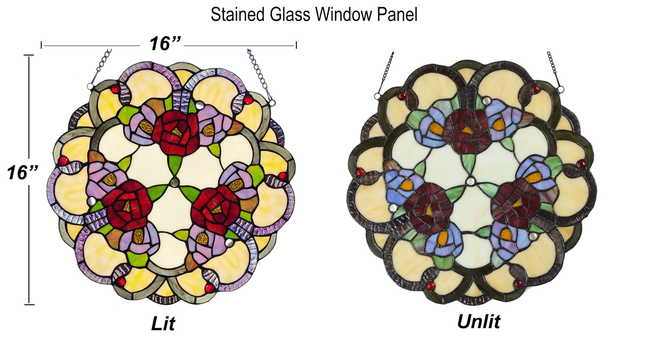 HomeBeauty Viktorianische Rose Buntglas-Panel, 12 H Fenster-Sonnenfänger, Fensterdekoration, Handwerk, Indoor-Hängekunst.