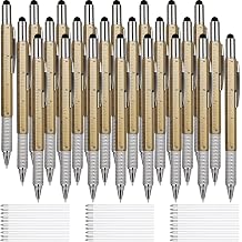 24 Pcs 6-in-1 Multitool Pen with Ruler, Level Gauge, Screwdrive and 24 Pcs Blue Replacement Refills, Gifts for Men Fathers Day, Gold
