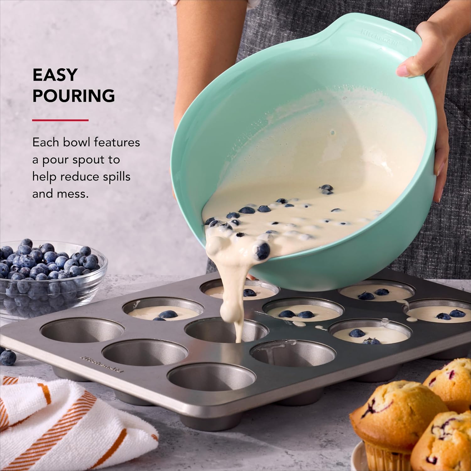 KitchenAid Universal Nesting Plastic Mixing Bowls, Set of 3, Spearmint