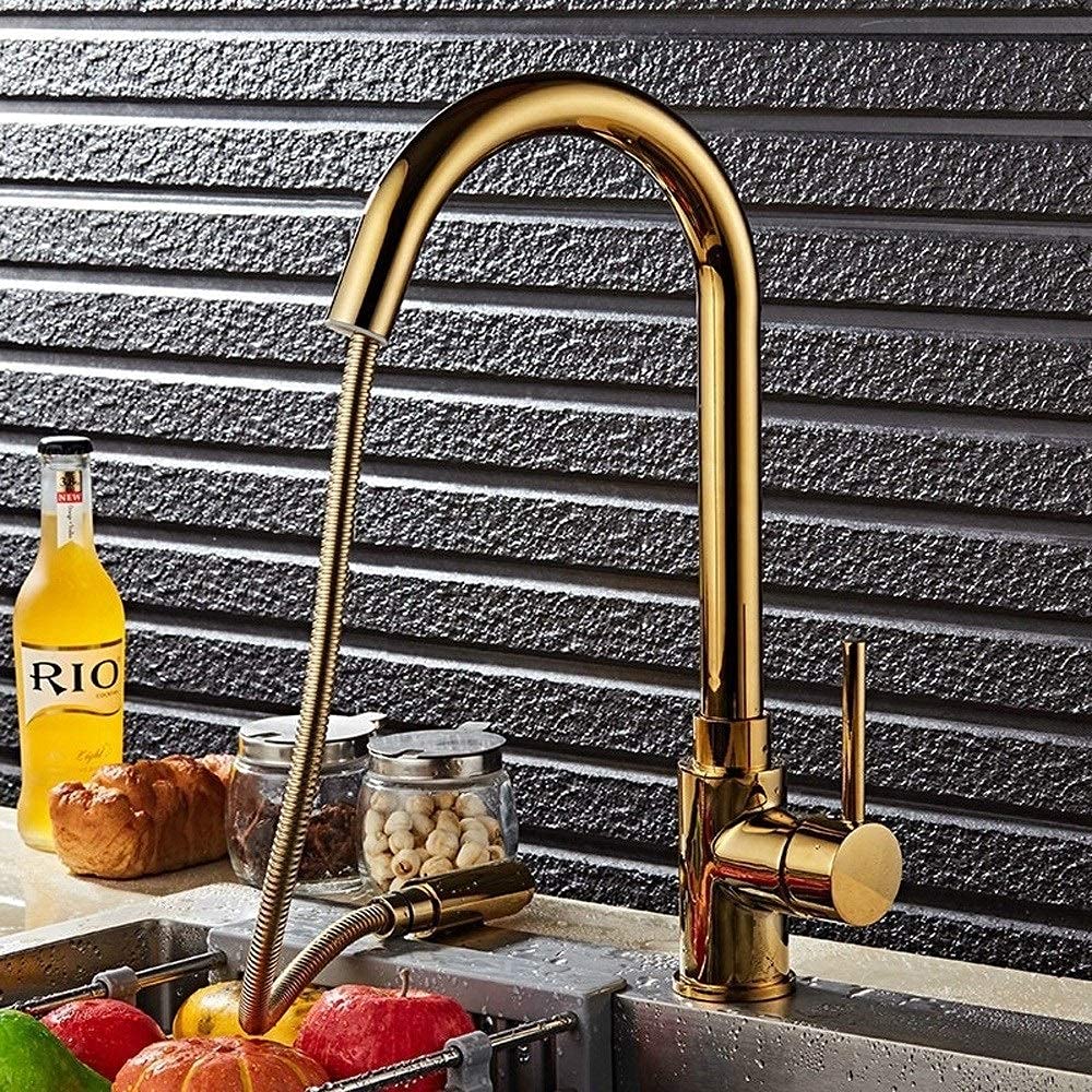 Todo Bronce Grifo de Agua Extraíble Orificio Único Giratorio 360 Grifo Mezclador de Frío Caliente Grifo de Instalación de Cubierta de Cocina Lavabo Clásico Grifo de Fregadero de Baño Grifo de Agua