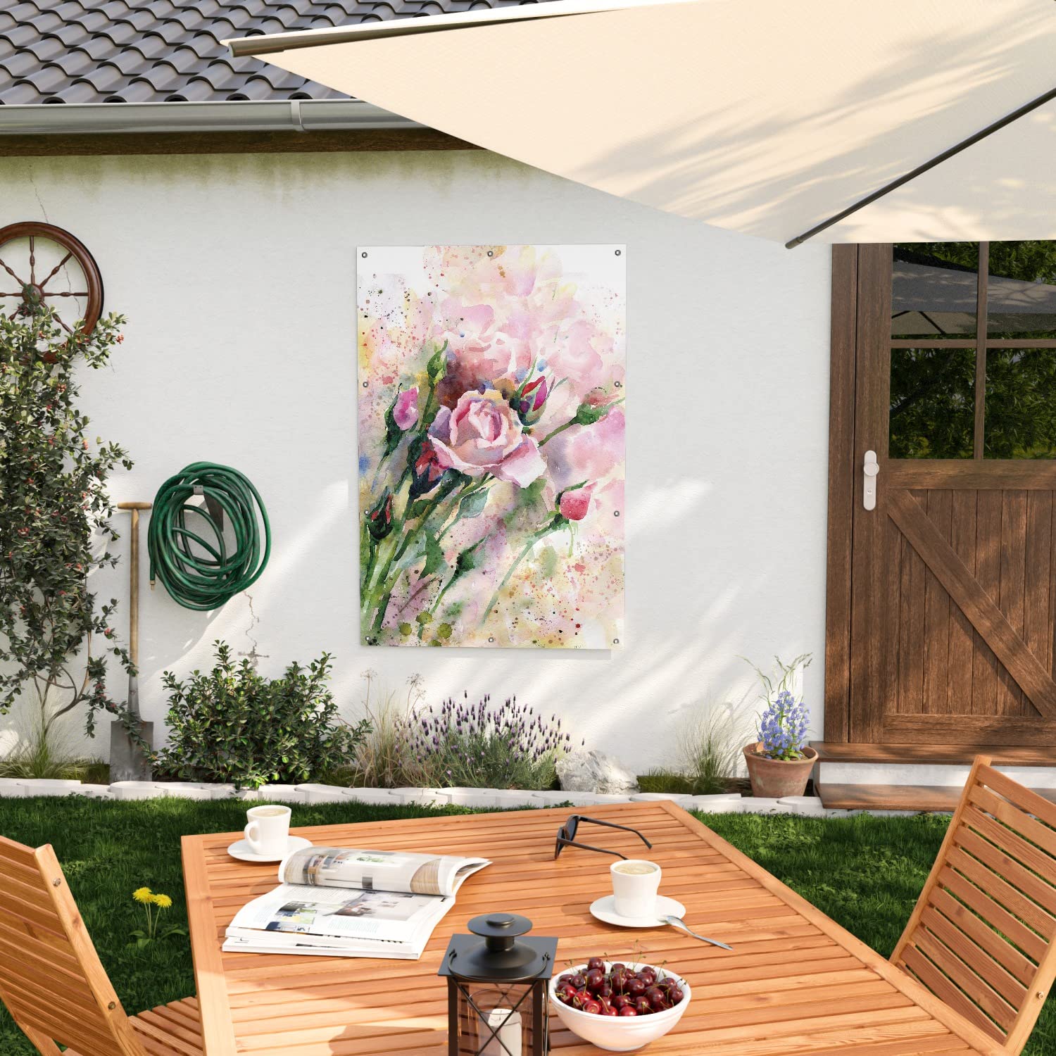 Wallario Outdoor-Poster für Garten oder Balkon Abstraktes Blumenbuket, Motivbanner Größe: ca. 100 x 150 cm, Outdoor-Bild