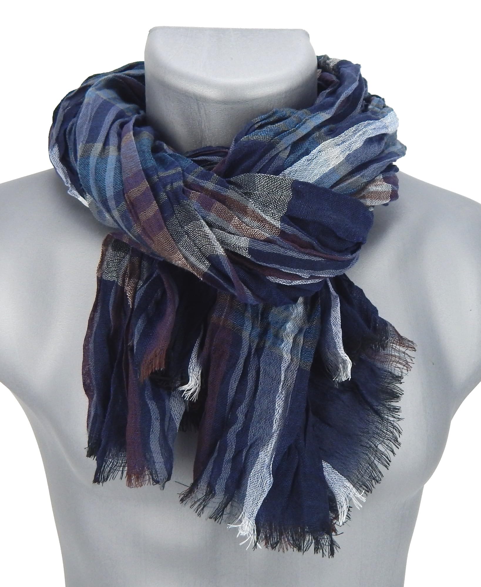 Ella Jonte schöner weicher Herrenschal Casual-Style blau beerenfarben gestreift Viskose