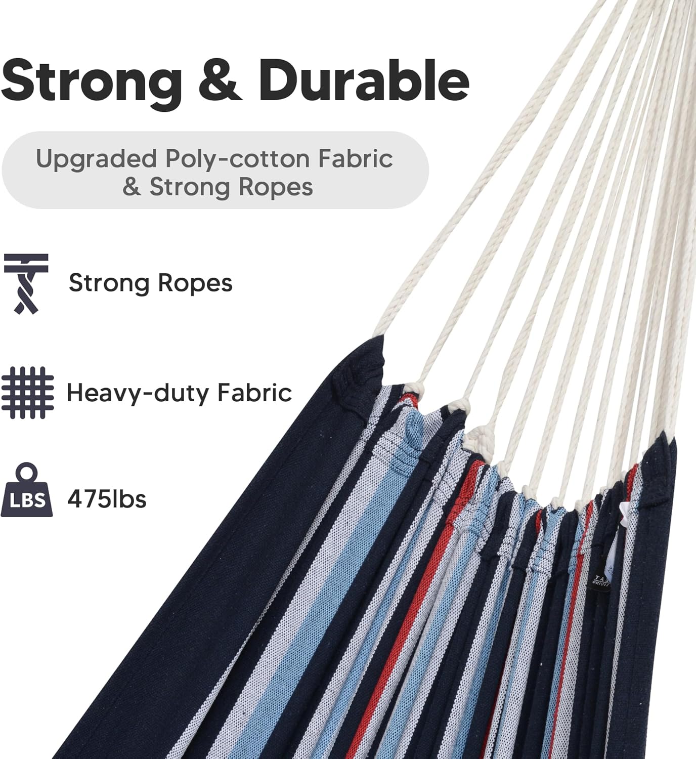 SUNCREAT Hammocks Outdoor Camping Double Hammock, Extra Large 2 Person Hammock for Camping, Navy & Red