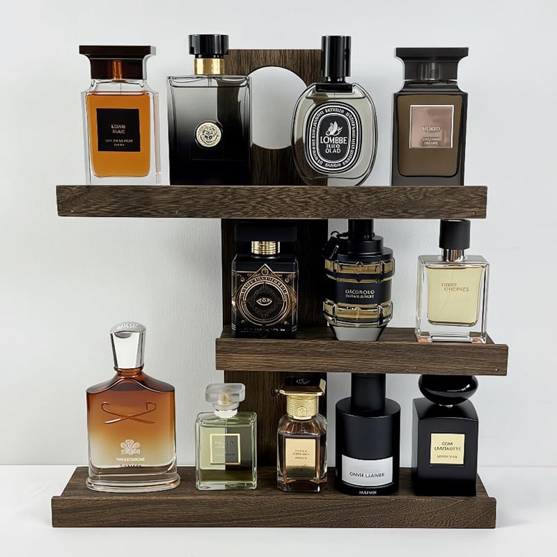 Organizador de perfumes SeLuM em madeira, de parede e de mesa, com 3 níveis