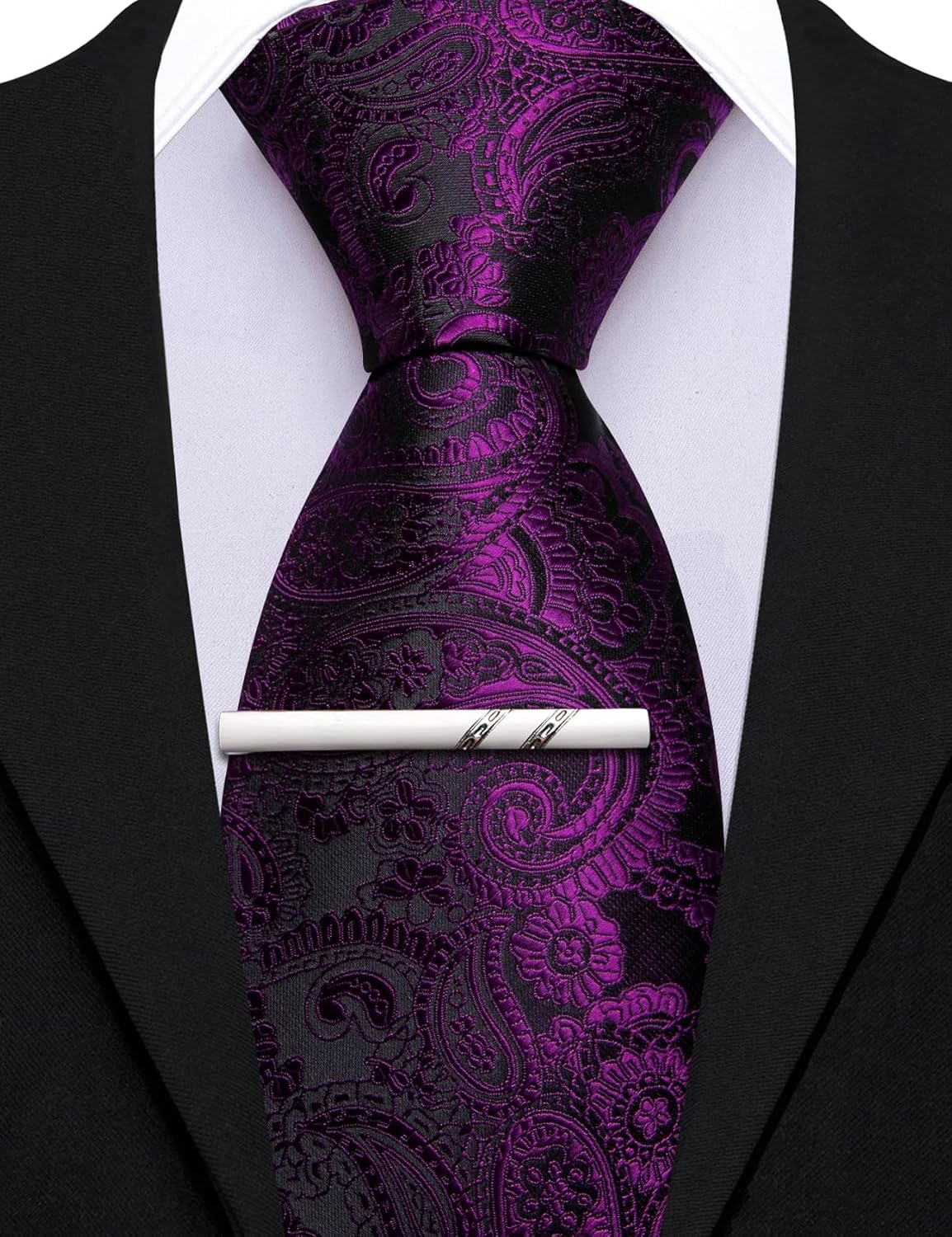 Barry.Wang Paisley Tie for Men Silk Woven Necktie and Tie Clip Set Wedding Party Business Formal - Image 3