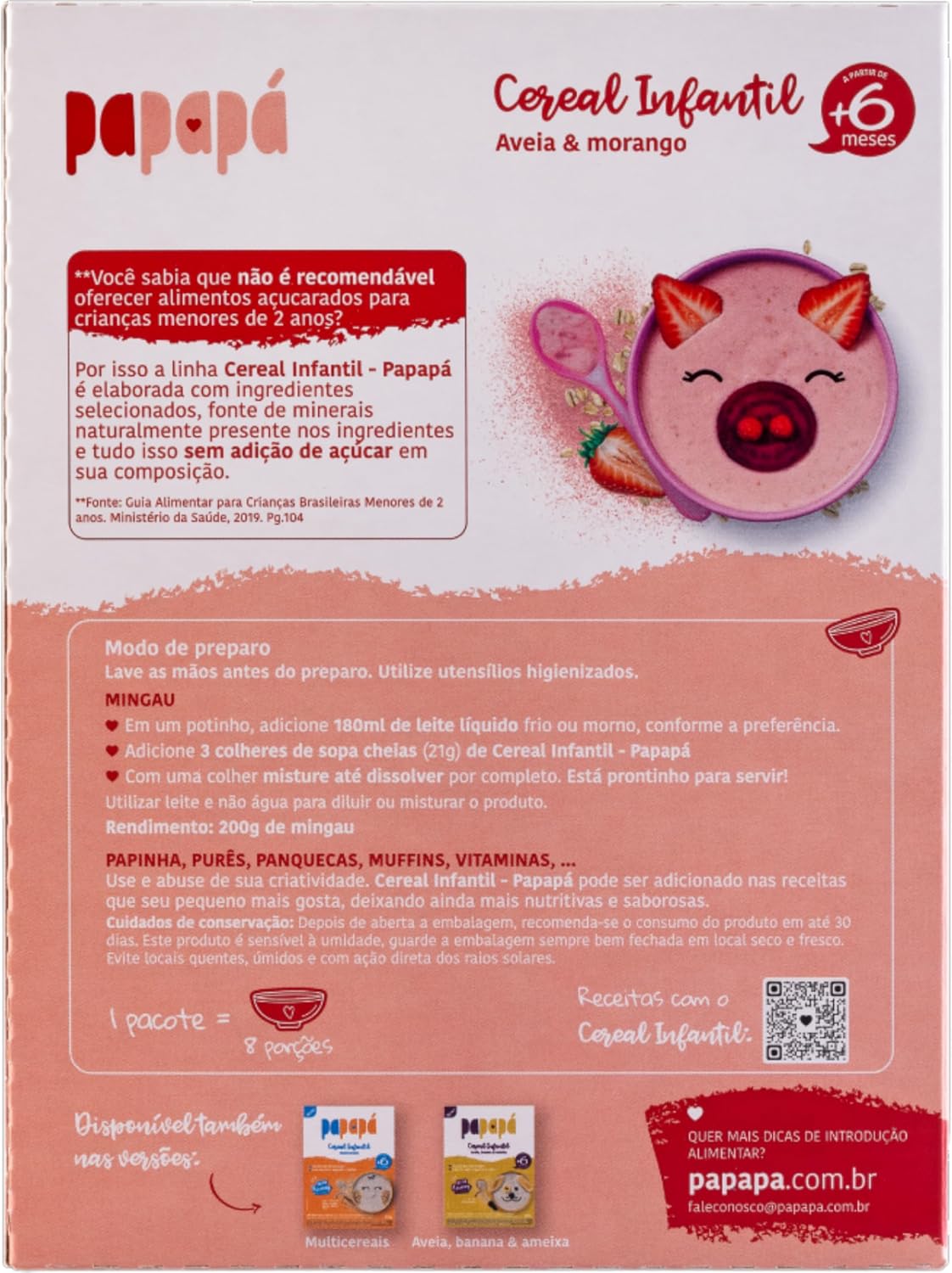 Papapá, Cereal infantil, Petit Cereal, Avêia Integral com Morango & Beterraba, Caixa, 170g, Rosa