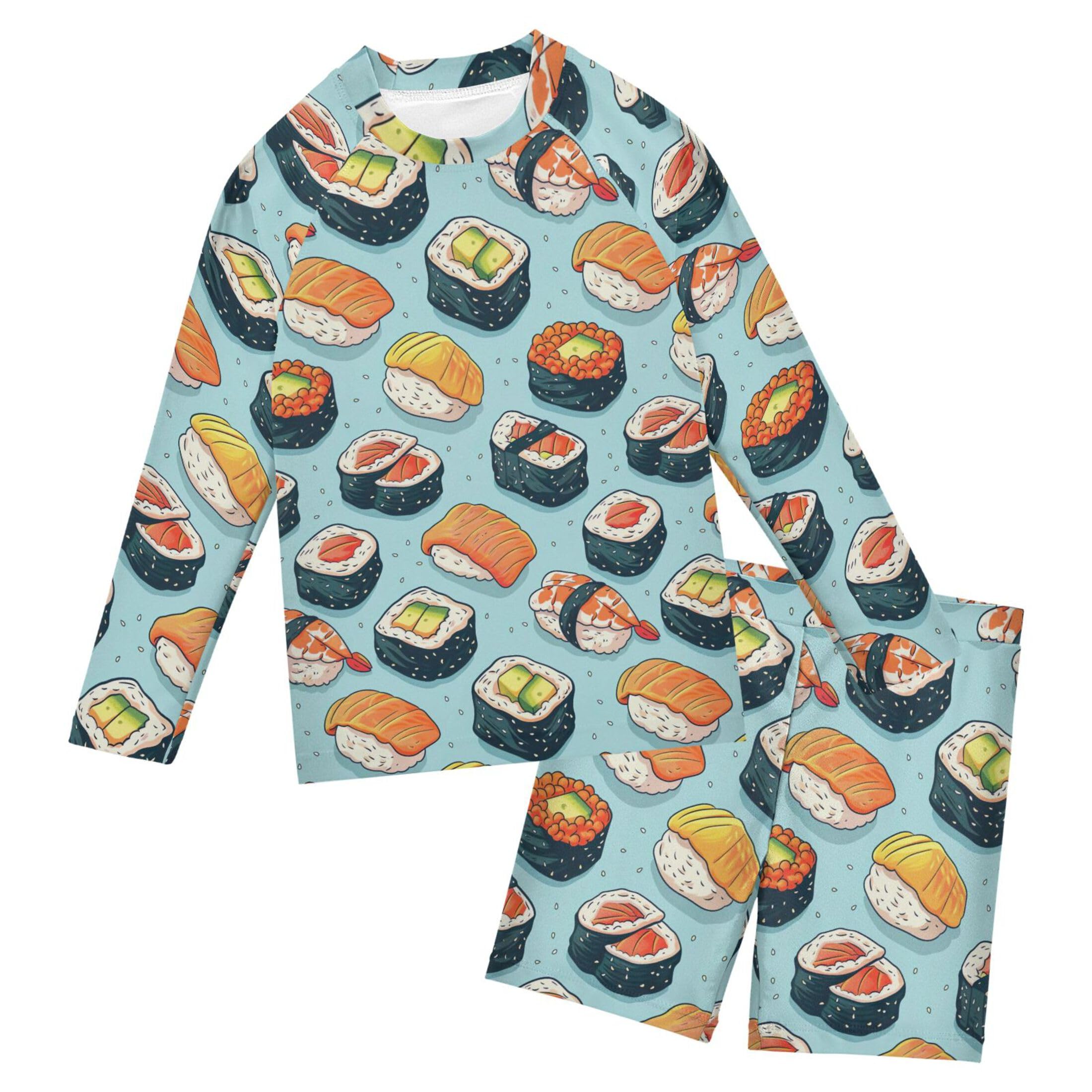 Sushi Food Boys Rash Guard Swimsuits Set for Boys Long Sleeve Swim Shirts Bathing Suits with Trunks B0403694