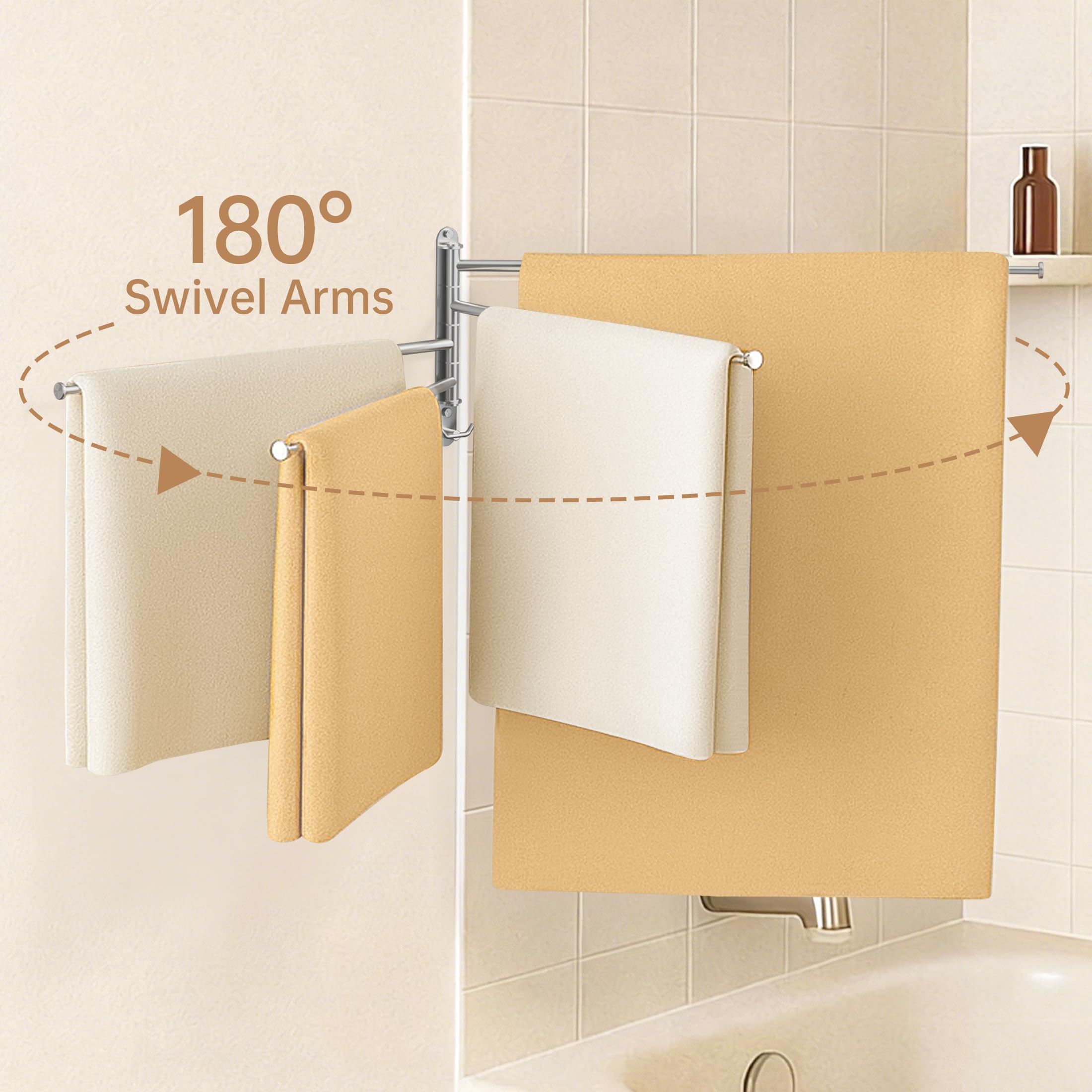 KES Toallero giratorio ajustable de 14.5 a 27.5 pulgadas, 4 brazos, barra de toalla oscilante para baño, toallero oscilante para toallas de baño, acabado cepillado de acero inoxidable 18/8, A2107S4L70