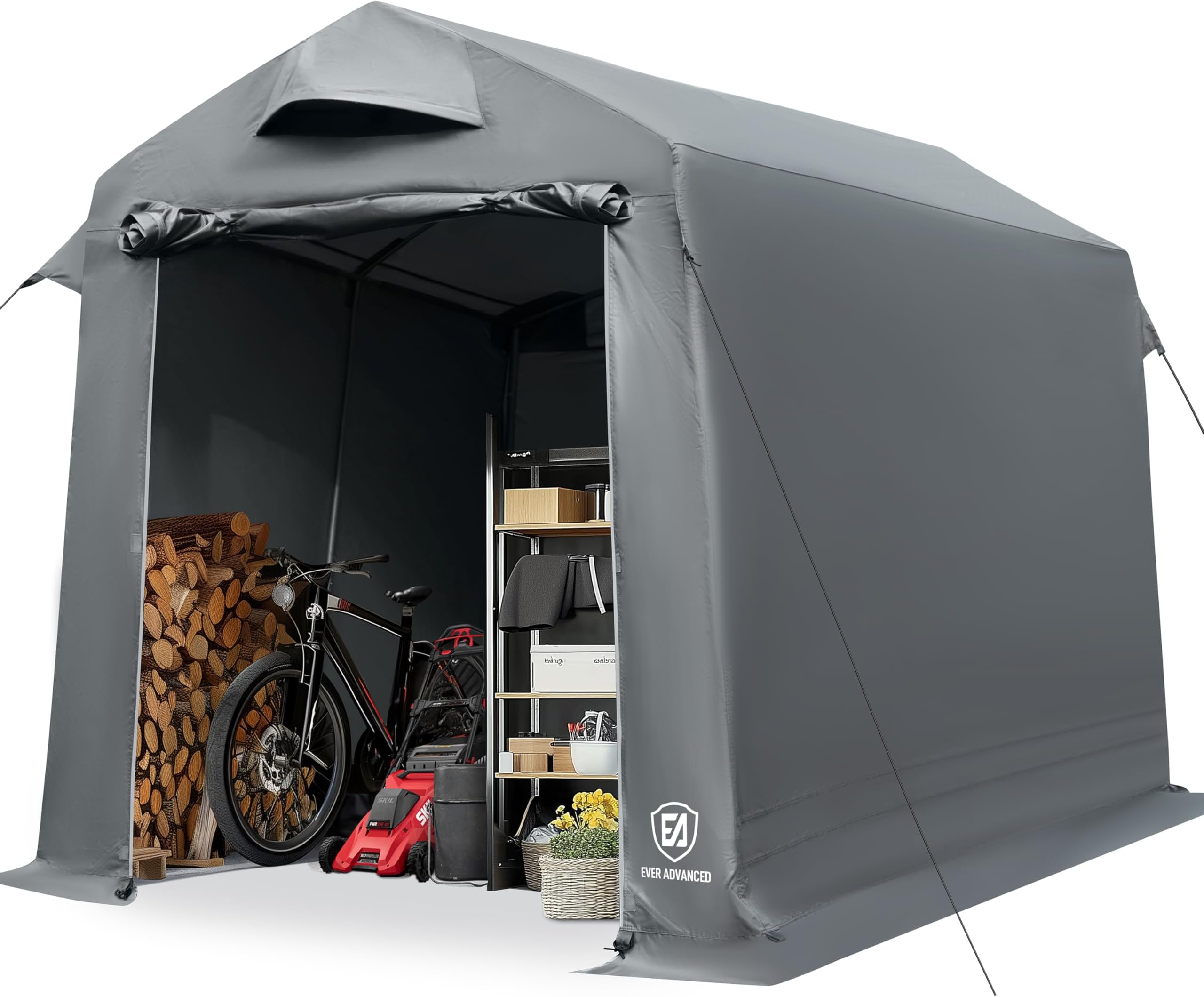 EVER ADVANCED Outdoor Shelter with Vents, 3000mm Water Resistant Tent for Outside, Heavy Duty Shed for Motorcycle, Bike, Garden Storage, Foldable, Portable Garage, Gray