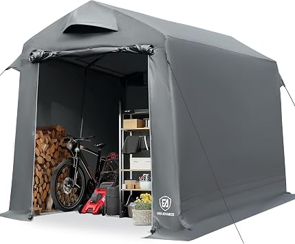 EVER ADVANCED Outdoor Shelter with Vents, 3000mm Water Resistant Tent for Outside, Heavy Duty Shed for Motorcycle, Bike, Garden Storage, Foldable, Portable Garage, Gray