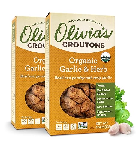 Crutones orgánicos de ajo y hierbas para ensalada - Toppings de ensalada crujiente de ajo - Crutones veganos orgánicos - Crutones de ajo - Crutones