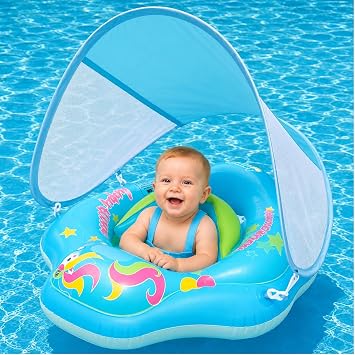 Baby Swimming Float, Inflatable Baby Pool Float with Safety Seat, Unicorn Baby Swimming Ring Fun Water Toys Bathing Accessories for Age 3-12 Months Babies Toddlers Kids Infant