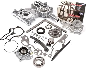 Compatible With 85-95 Toyota 2.4 SOHC 8V 22R 22RE 22REC High Performance Heavy Duty Timing Chain Kit w/Timing Cover Oil Pump GMB Water Pump