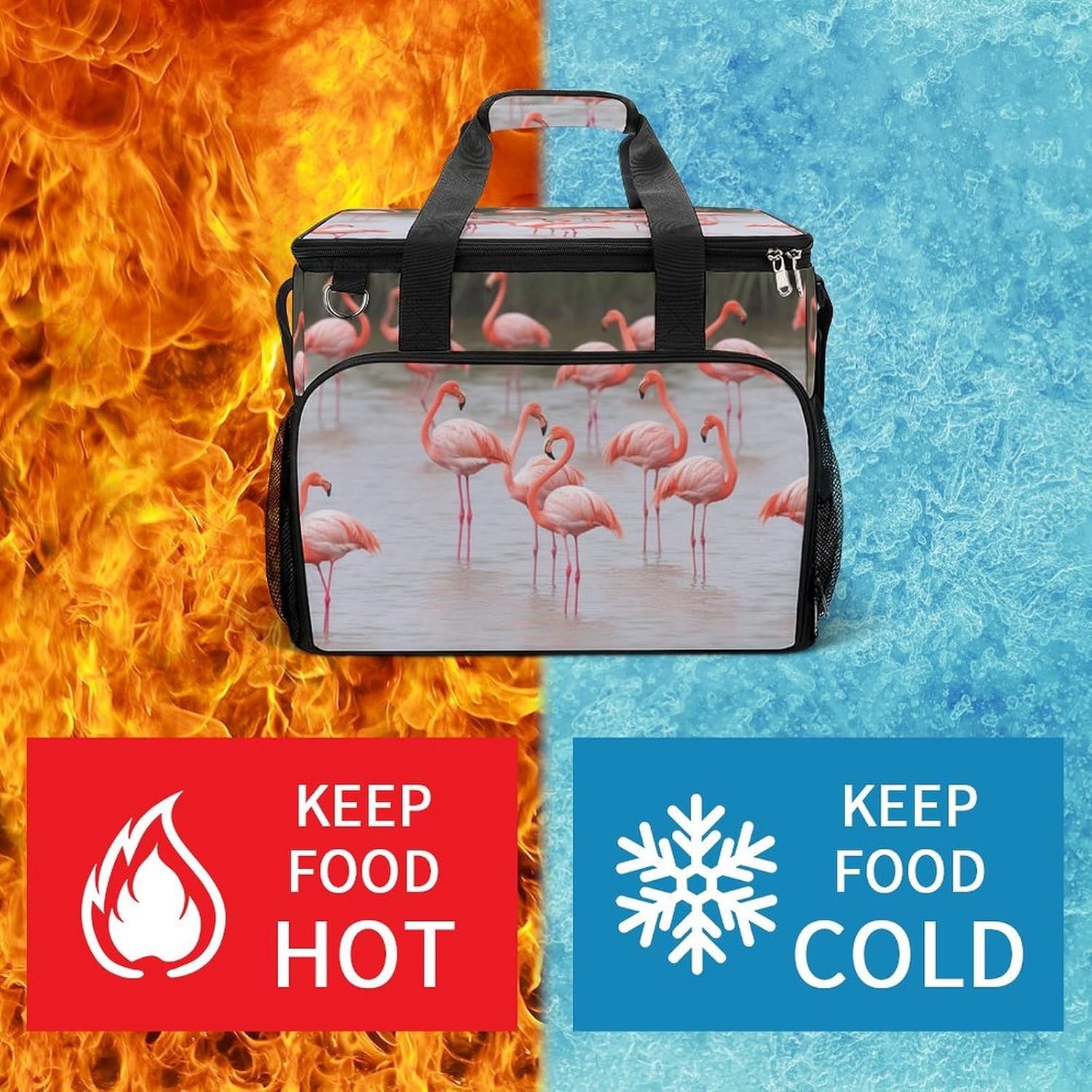 Large Capacity Oxford Cloth Pink Flamingos Printed Camping Ice Bag, Outdoor Portable Insulation and Cooling Bag, Suitable for Outdoor Camping and Picnics