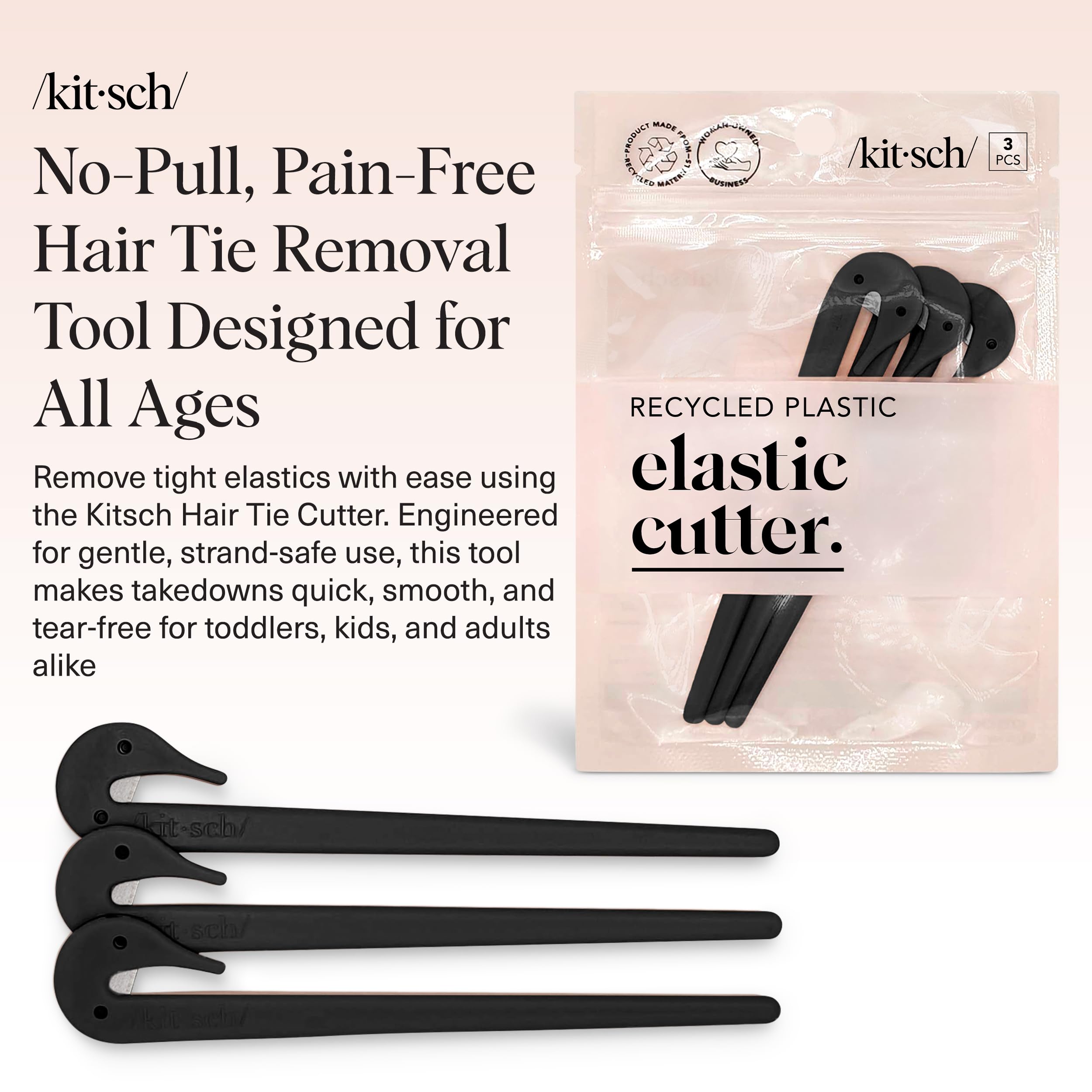 Kitsch Hair Tie Cutter & Clear Elastic Hair Bands, Black, 3 count (Pack of 1) - Image 2