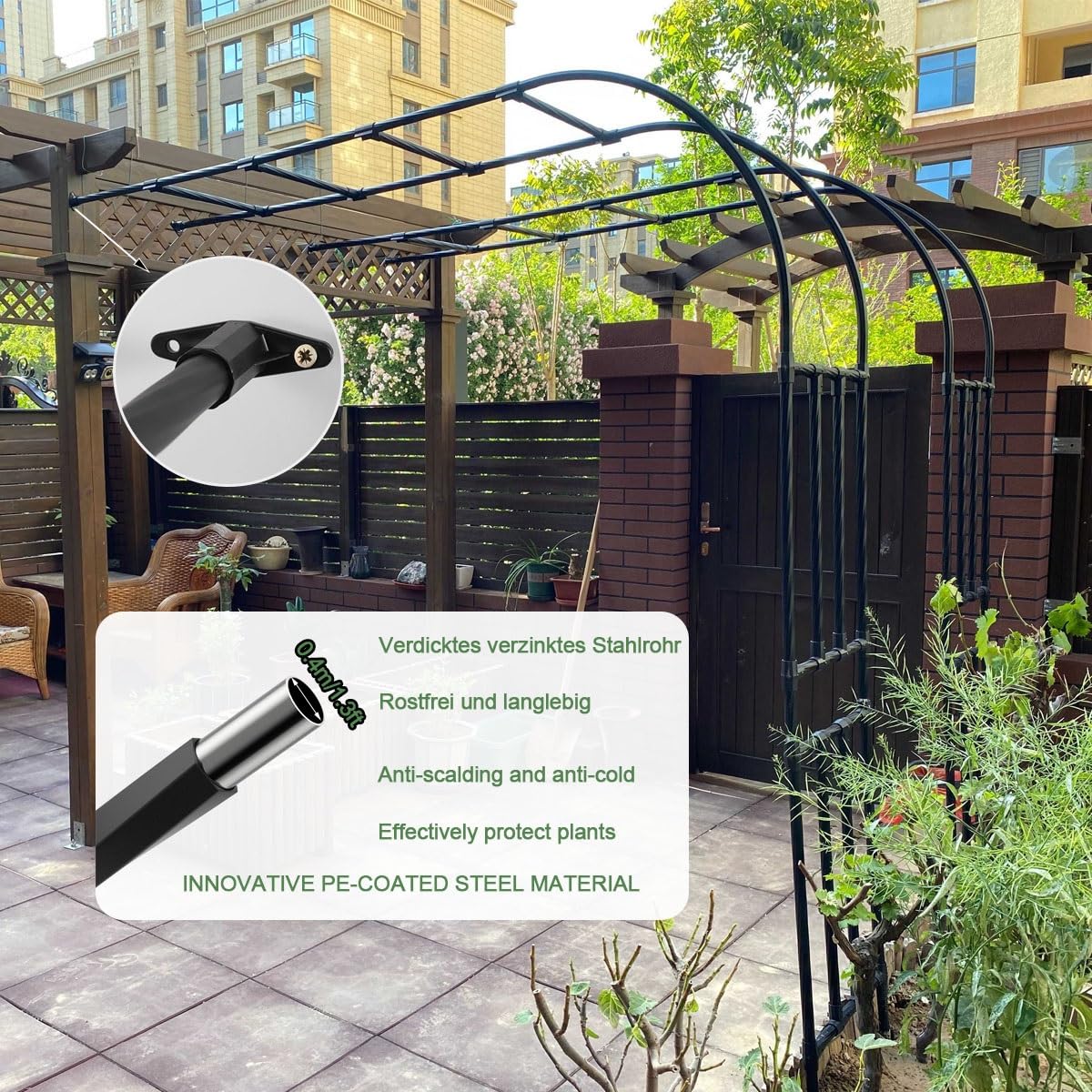 Metall Gartenbogen Rosen Torbogen Rankhilfe, Halbbogen Für Kletterpflanzen, 0.6 1.2 1.5 1.8 2.0 2.4 2.5 2.6 2.7 3.0 m Stabiles Rankbogen Rankgitter Rosenspalier, Terrasse Dekor(WxH 2.0x2.7 m)