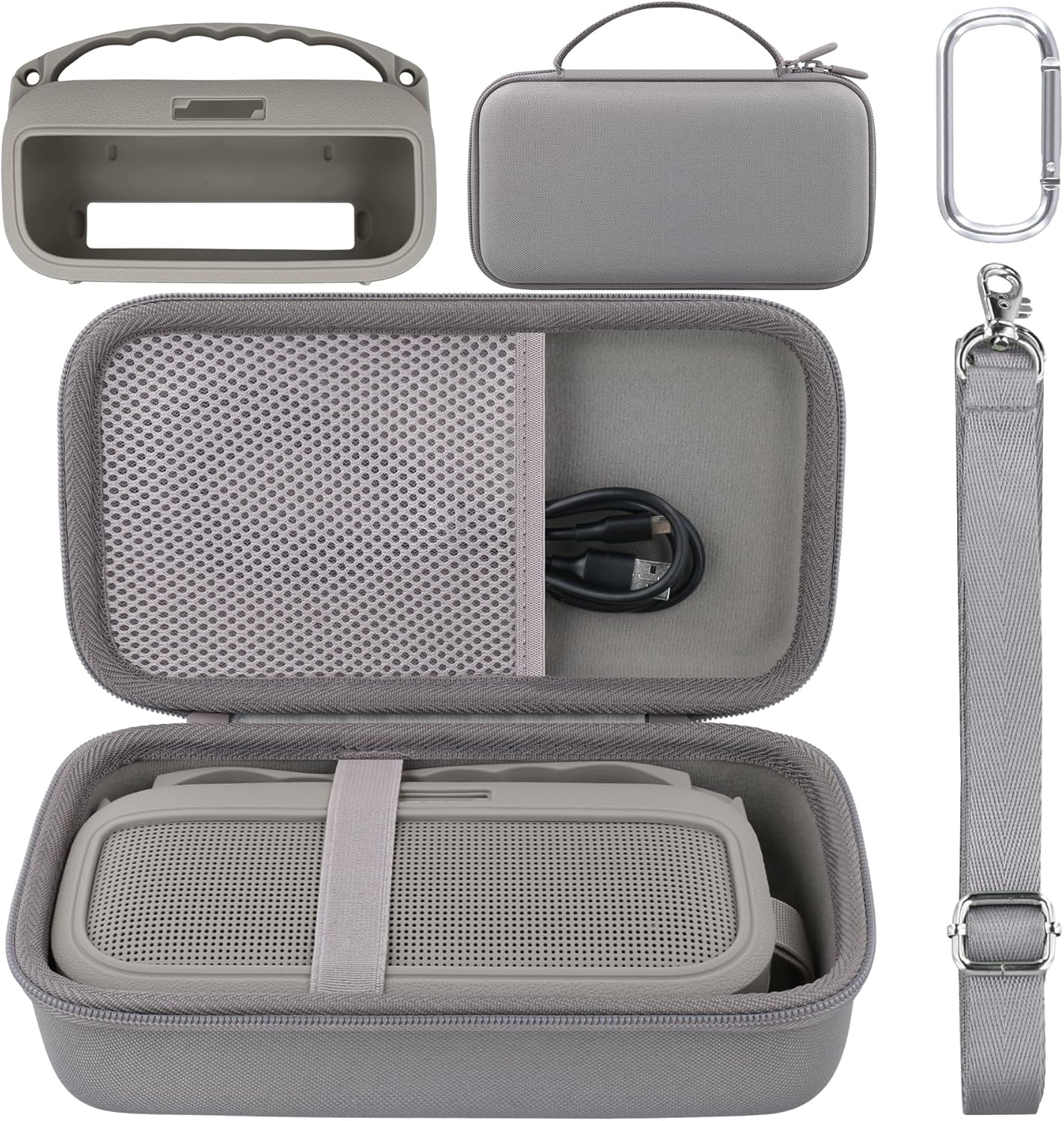 co2CREA Hard Case and Silicone Case Replacement for Bose New SoundLink Flex 2nd Gen/Bose SoundLink Flex Bluetooth Portable Speaker, Protective Case with Carabiner and Shoulder Strap (Sandstone Case)