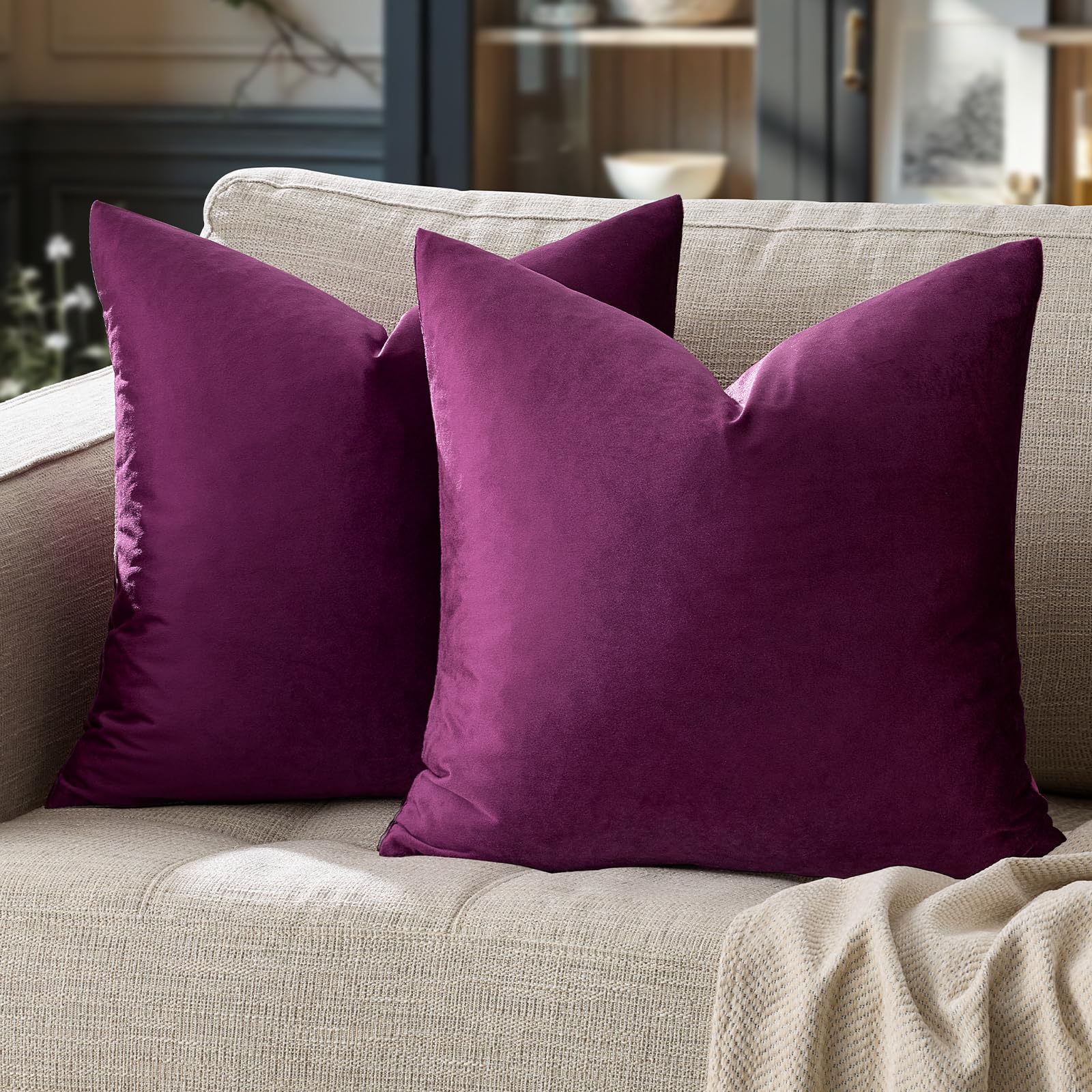 GIGIZAZA Decor Throw Couch Pillow Covers,Set of 2 Sofa Cushion Covers,Purple Pillow Covers,Velvet Pillow Cases 61 x 61 cm — image 1