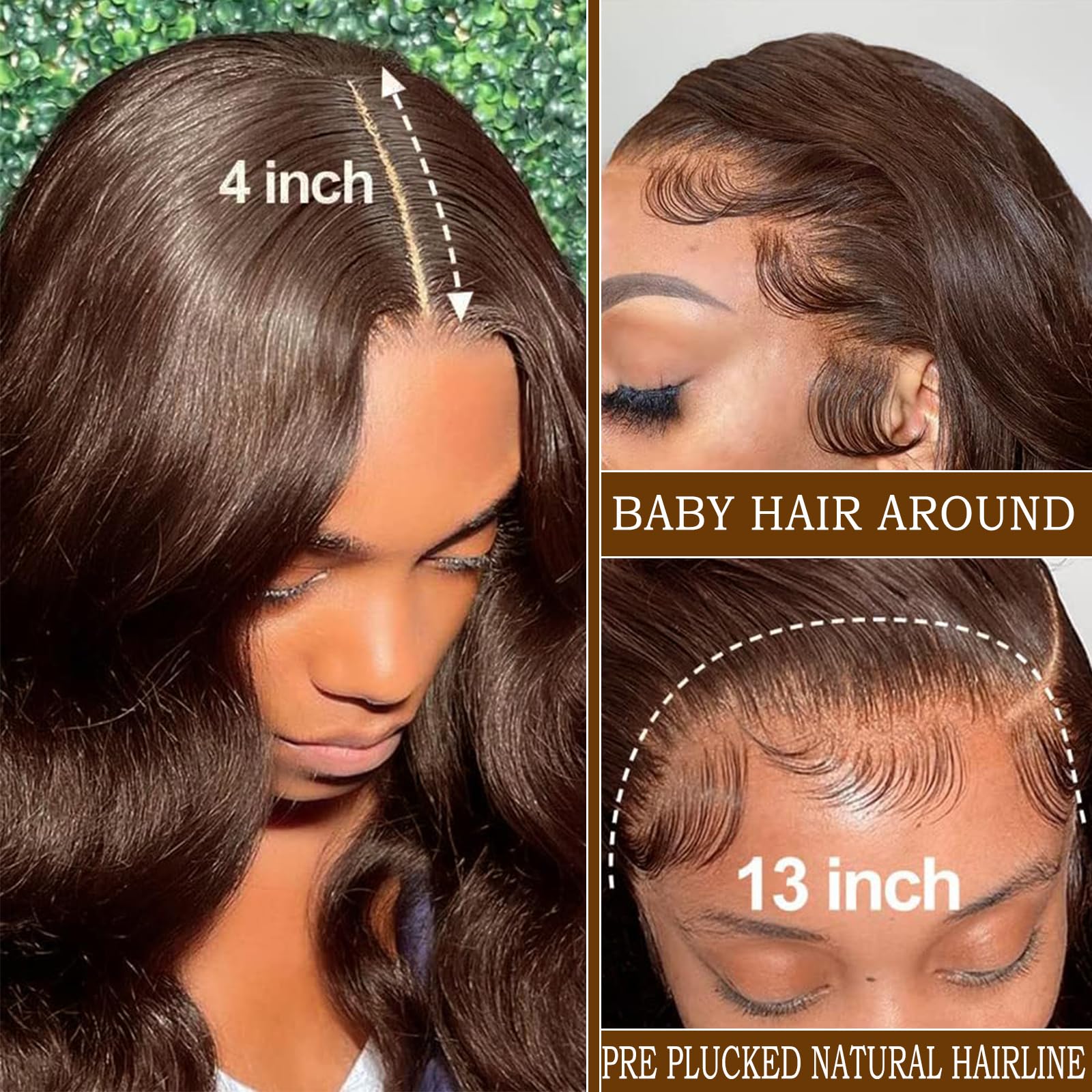Chocolate Brown Human Hair Wigs 22 Inch 13X4 Brown Body Wave Wig 200% Density Coloed #4 Glueless Wig For Women - Image 4