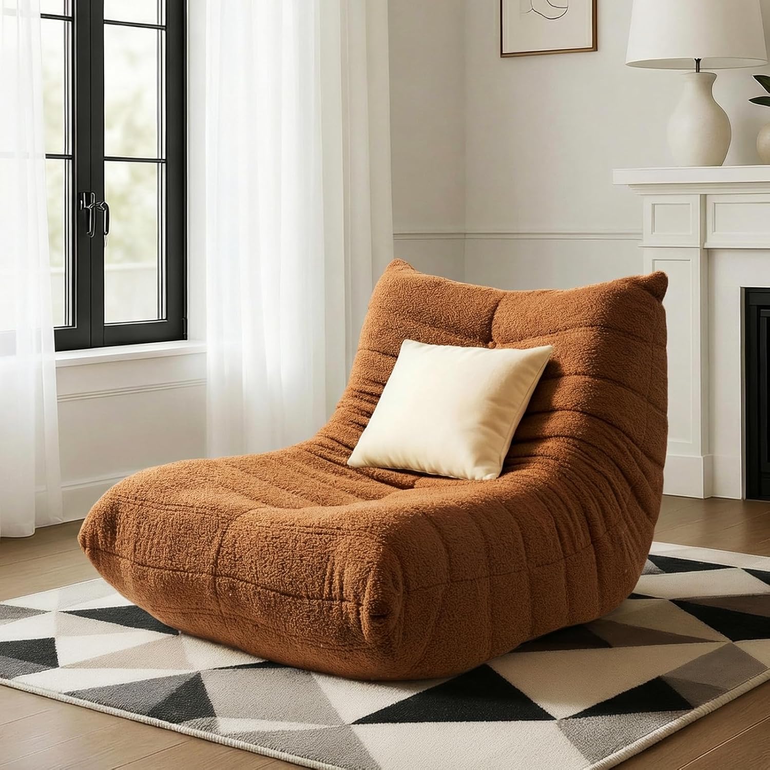 Bean Bag Chairs for Adults, Lazy Sofa Chair with Memory Foam Teddy Velvet Fabric, Large Beanbag Sofa Chair for Bedroom Living Room Dorm Office (Grey)