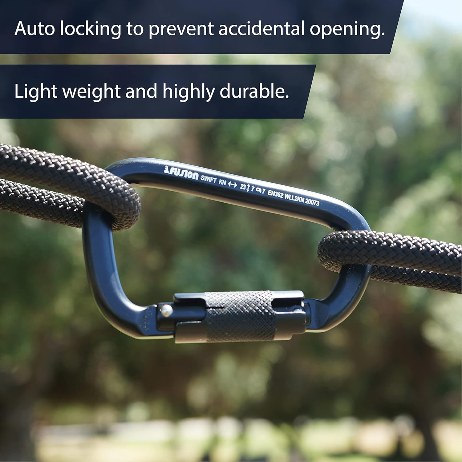 Fusion Climb Swift Lock Auto Locking Aluminum Carabiner - Lightweight and Strong for High-Altitude Workers, Hammocks, Camping Accessories,Hiking,Keychains,Outdoors and Gym,Dog Leash,Harness and Key Ri