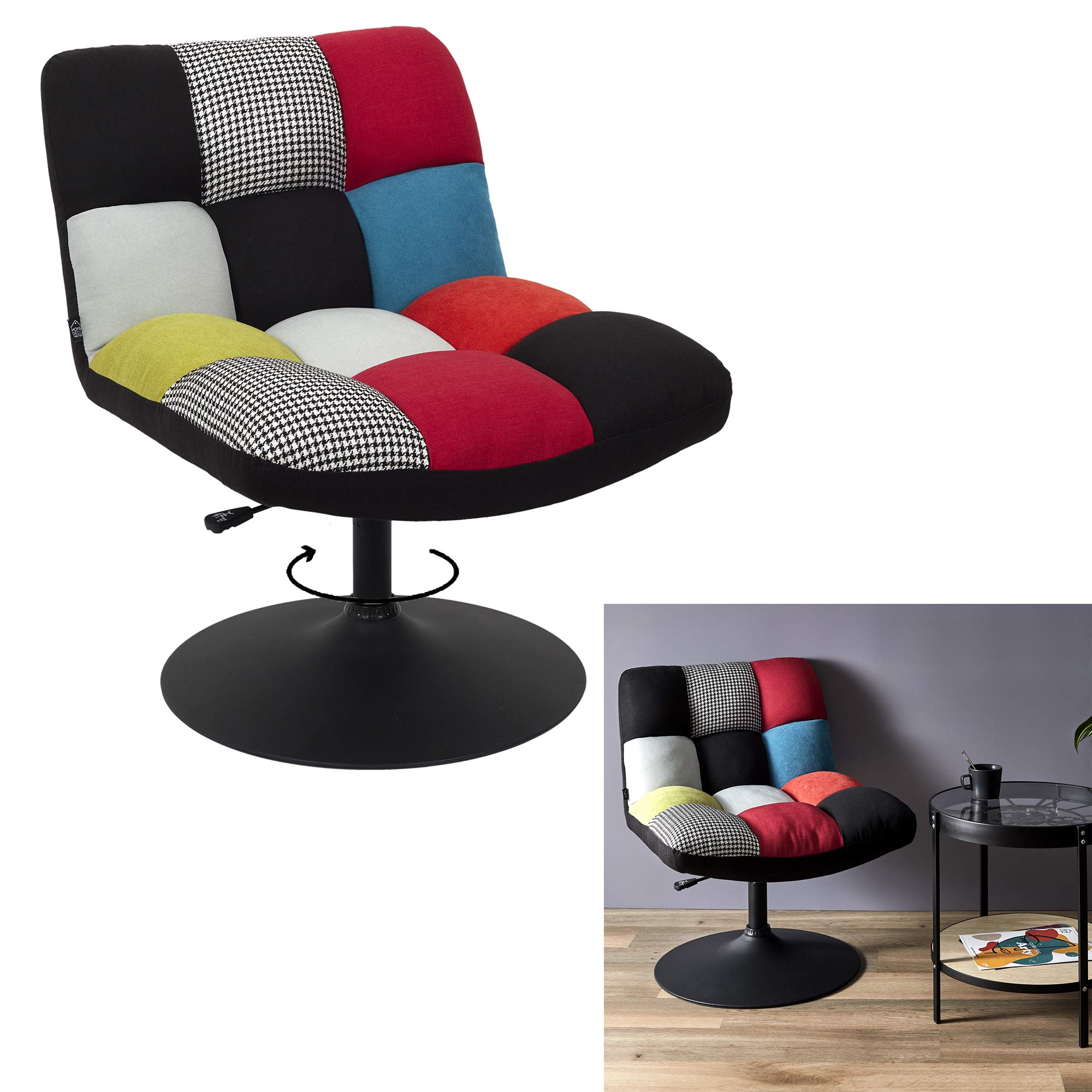 Poltrona Patchwork Con Memory Foam - Schienale Alto, Gambe In Legno 76x68x98cm | Tessuto Sfoderabile - Foto 8