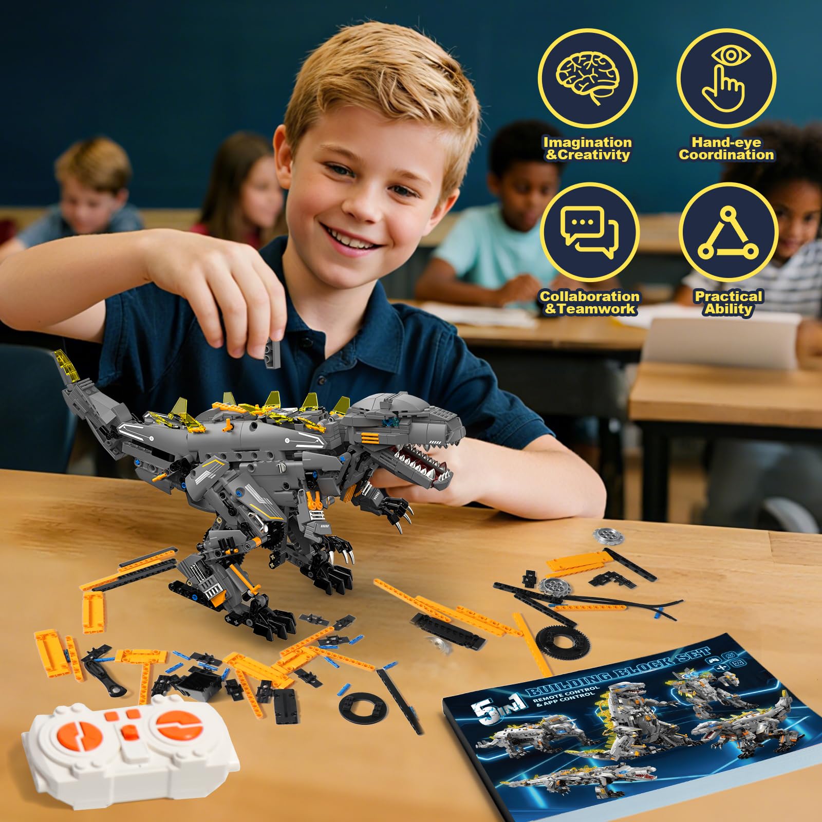 Sunrad 5 en 1 Technic Remote Controlled Construction Toy with App & Remote Control Technic Robot Dinosaur Construction Kits 935 Pieces, Robot Children for Boys, RC Toy Gift for Children from 8-14+