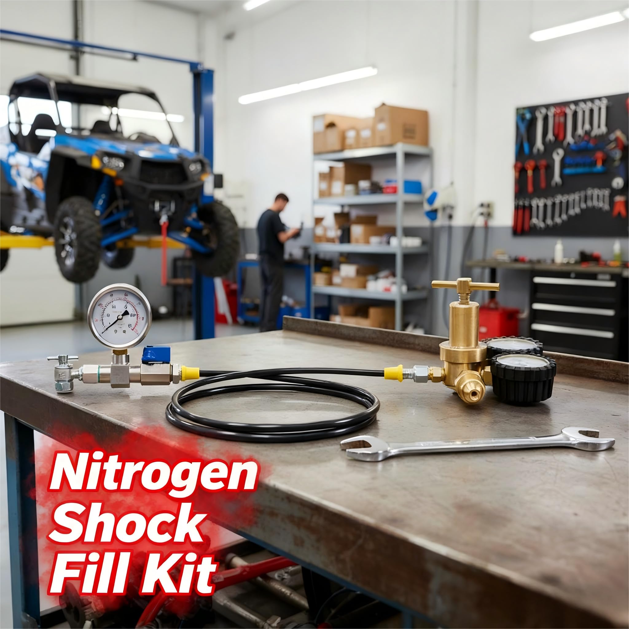 Kit de remplissage d'azote avec jauge d'azote de 700 psi, régulateur d'azote, outil de remplissage de choc, mandrin Schrader sans perte pour VTT, UTV, vélo tout-terrain, moto tout-terrain