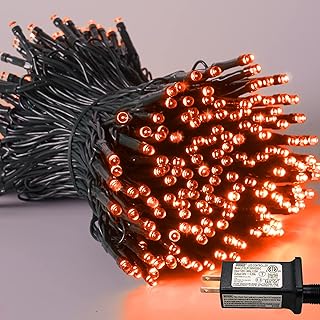 Orange Lights for Halloween, 200 LED String Lights Outdoor Waterproof, Green Wire Christmas Lights Indoor, 8 Modes 66ft Twinkle Lights Plug in for Halloween Decor