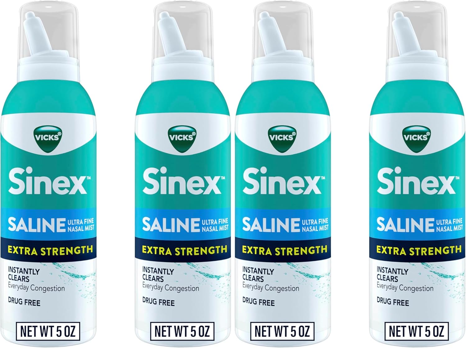 VICKS Sinex Saline Extra Strength Nasal Spray, 3X Concentrated* Drug Free Ultra Fine Mist, Instantly Clears Mucus, Ultra Concentrated to Clear Congestion Fast, Safe For Daily Use, 5 OZ x 2 (Pack of 2)