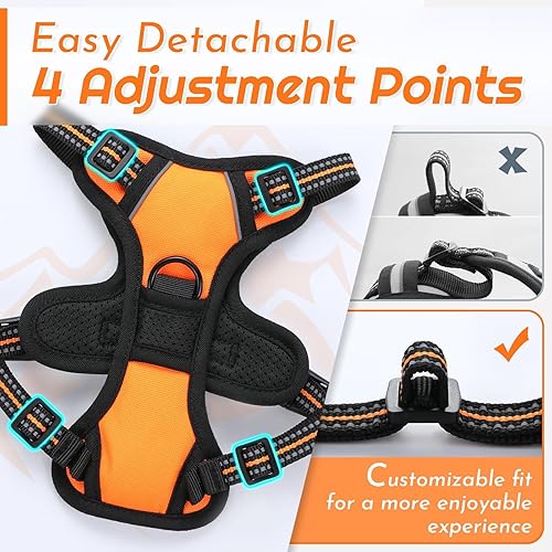 Miniatura 9 de Eagloo Arnés para perro pequeño, sin tirones, chaleco de servicio con tiras reflectantes y asa de control, ajustable y cómodo para caminar