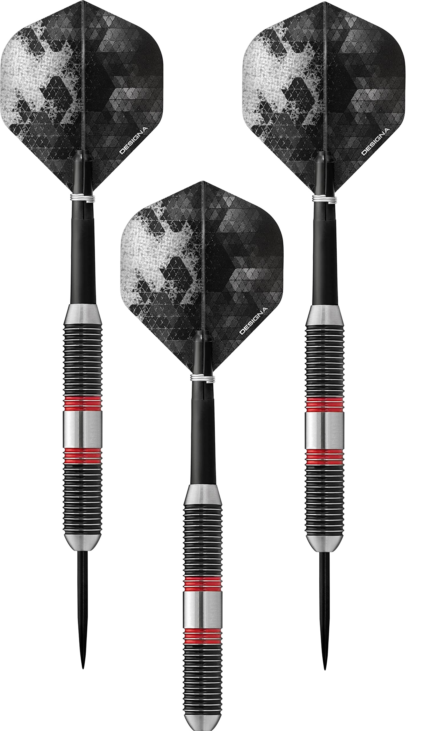 DESIGNA DARTS Meteors | 40g Premium 90% Tungsten Heavy Barrel Steel Tip Dart Set, M3, Black & Red (D8650)