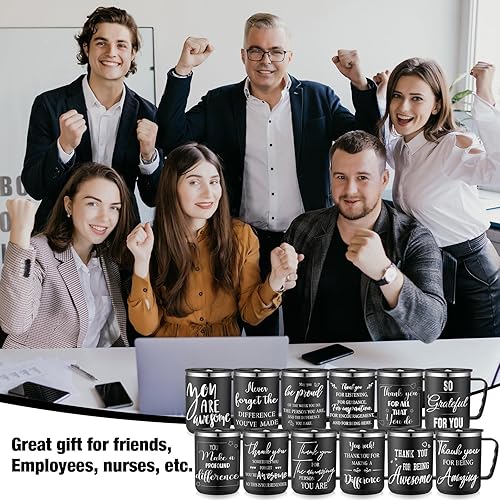 Miniatura 5 de Lallisa 12 tazas de café de viaje a granel de 17 onzas con asa de tapa para mujeres, regalos de agradecimiento, vasos de acero inoxidable, taza