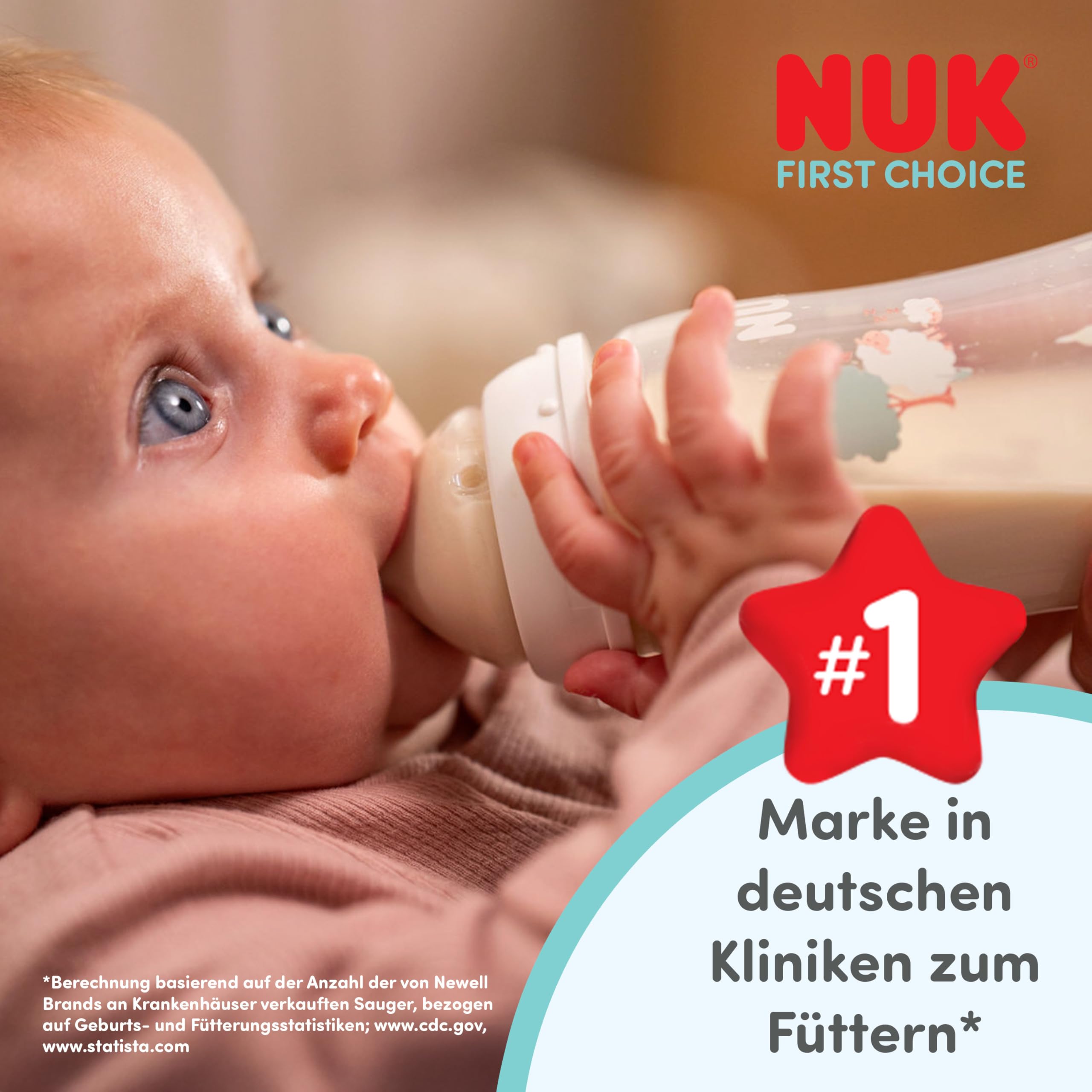 NUK First Choice Smoczki do butelek | 6+ miesięcy | Smoczki antykolkowe do butelek | Silikonowe | Kontrola przepływu | 2 sztuki